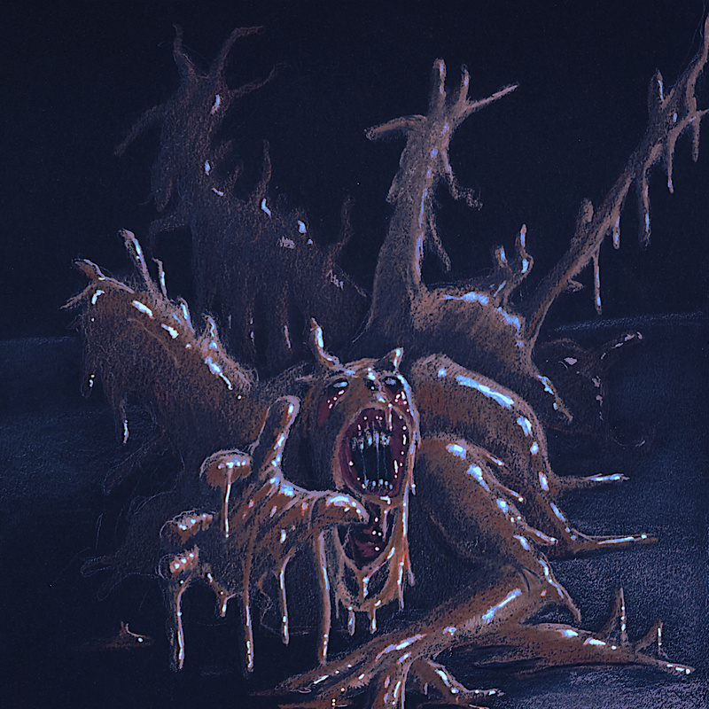 The Amazing Melting Men. Colored pencils on black paper. 2024. 